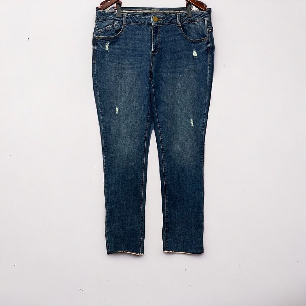 Democracy Jeans Women 14 (33x32 Actual) Blue Skinny Raw Hem Distressed